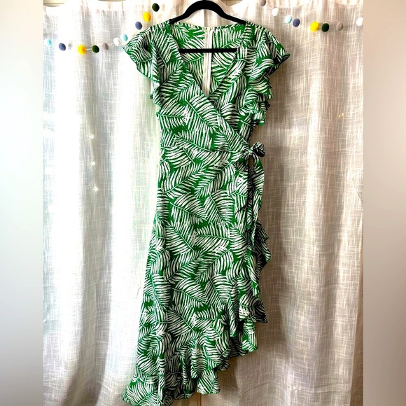 Dresses & Skirts - Green Palm-Print Wrap Dress - Women
